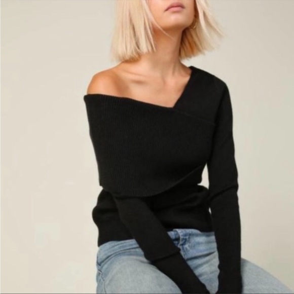 Line & Dot Sweaters - Line + Dot Sylvie Off The Shoulder Black Sweater